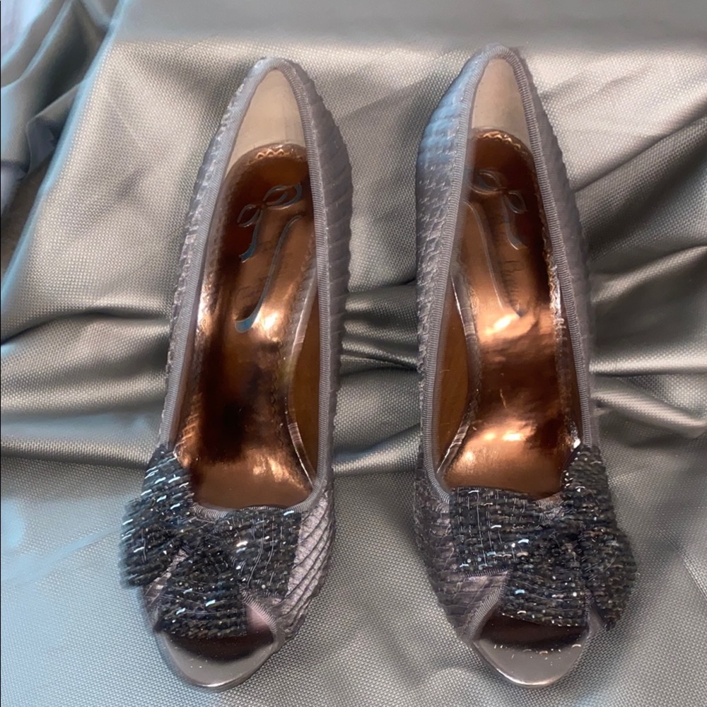 Poetic License Gray Crystal Embellished Heels